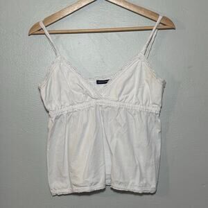 Women's OS Brandy Melville White Lace Trim Edith Baby Doll Tank Top 100% Cotton